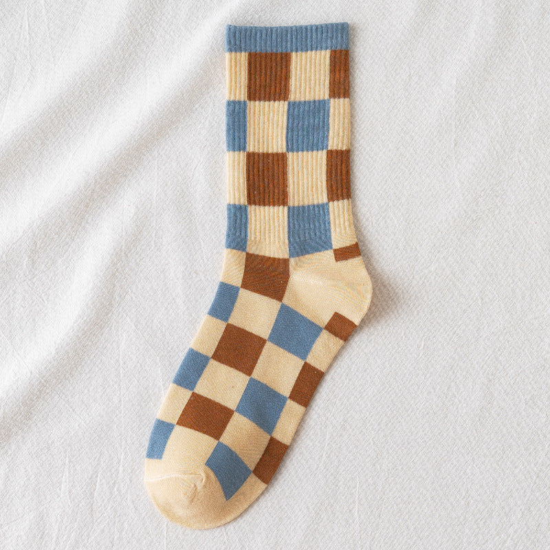 Breathable stockings plaid cotton socks
