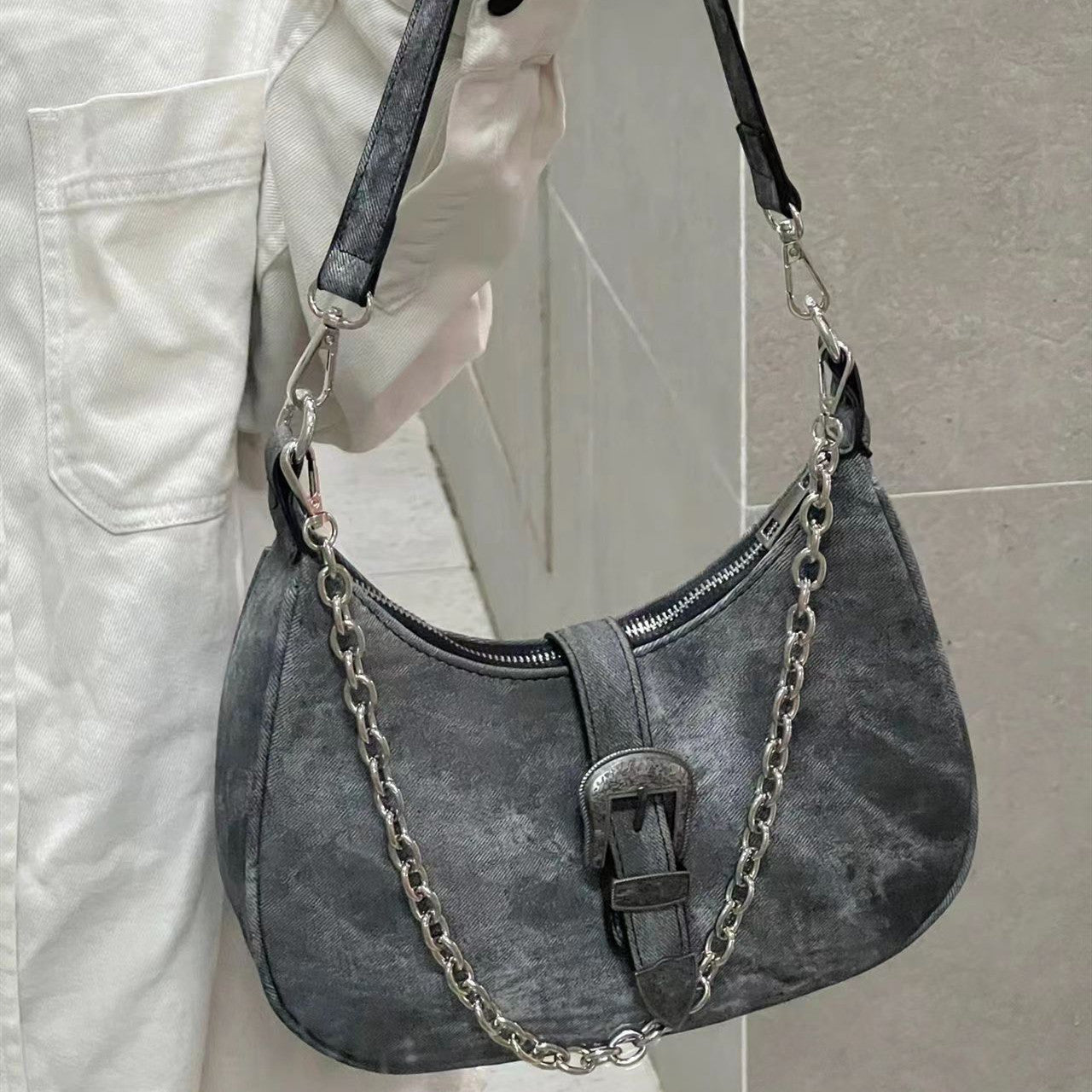 Niche Retro Chain Canvas Shoulder Bag Advanced Texture All-match Crossbody