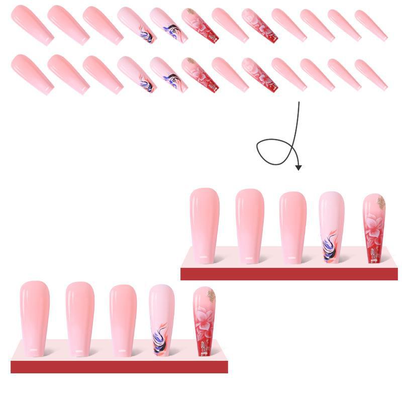 Ultra-long Light White Glitter Camellia Trapezoidal Coffin Nail
