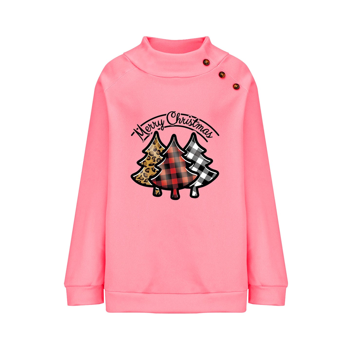 Cartoon Turtleneck Buttons Christmas Printed Sweater For Women
