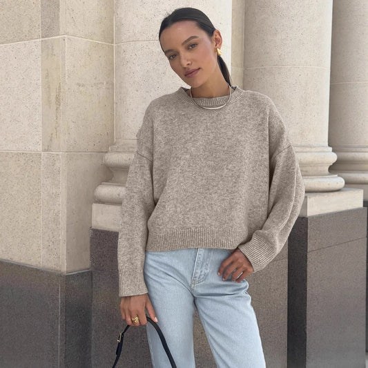 Thick Short Round Neck Solid Color Sweater For Women