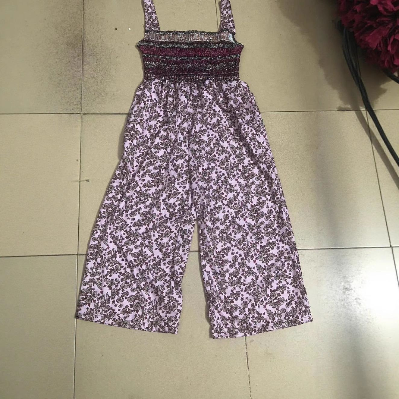Printed Pleated Pocket Overalls With Straps