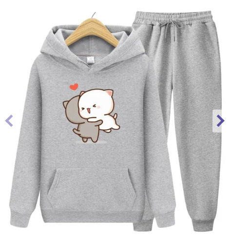 Letter Printing Fleece Loose Leisure Suit