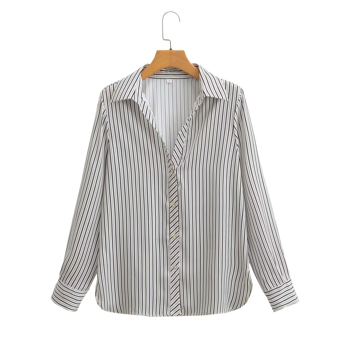 European And American Women's Fashion Lapel Long-sleeve Striped Shirt