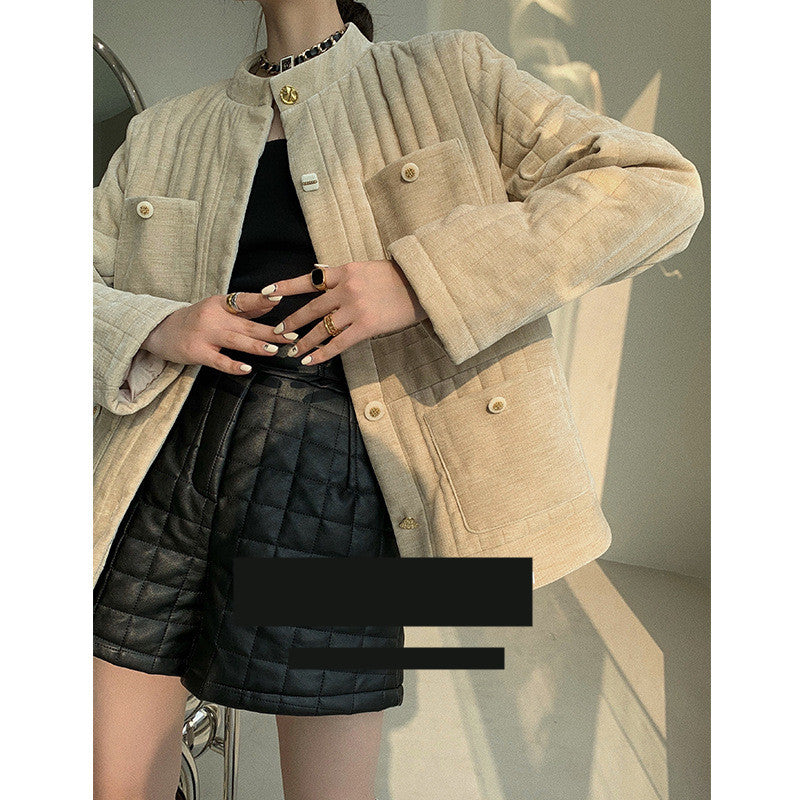 Small Fragrance Metal Button Velvet Cotton Coat