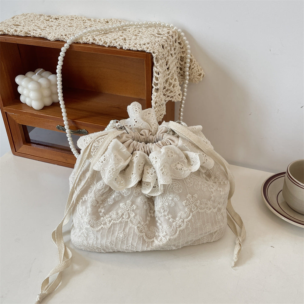New Stylish Fashionable Lace All-Match Drawstring Bucket Bag