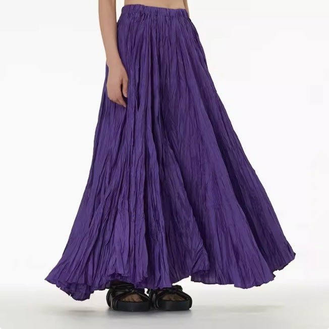 Irregular Ultra-long Mop Umbrella Skirt Slimming Pleated Half-length