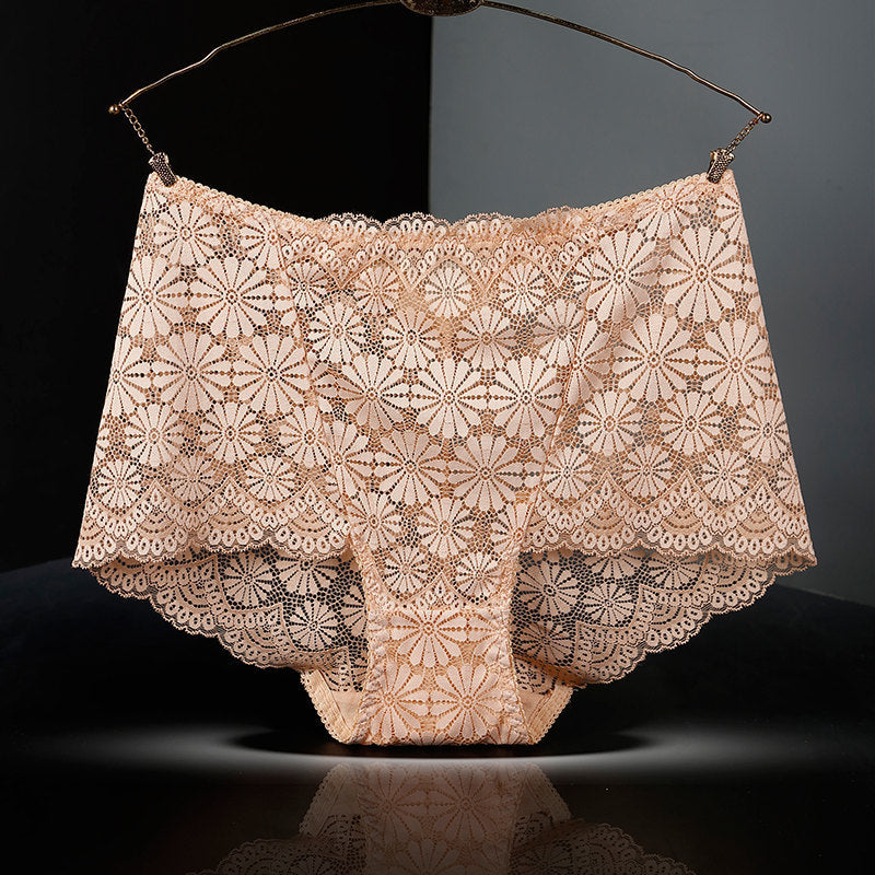 High Waist Hollow-out Sexy Transparent Plus-sized Purified Cotton Briefs