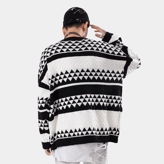 Jacquardstrikket Colorblock-sweater i afslappet stil til mænd