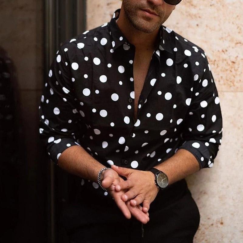 Polka-dot Loose-fitting Long Sleeve Printed Shirt