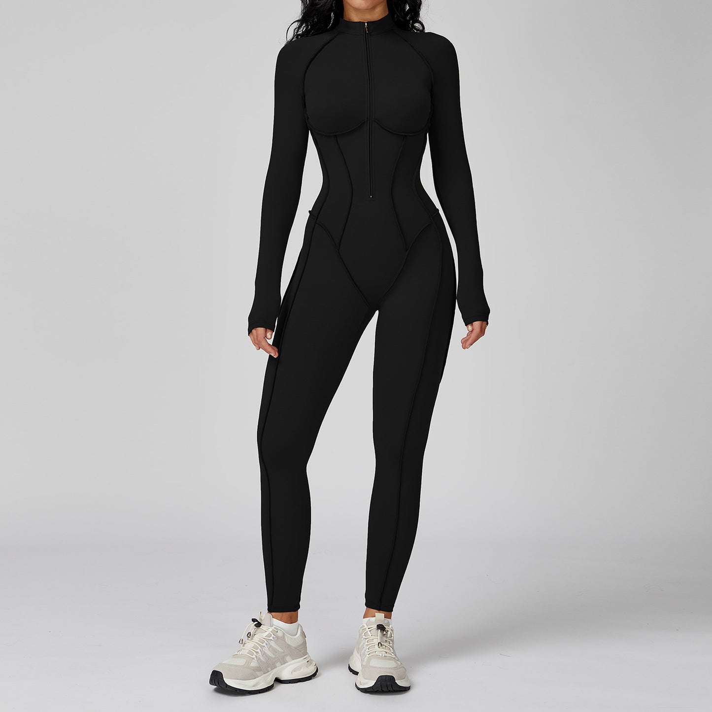 High-intensity Sports Contrast Color Stand-up Collar Jumpsuit