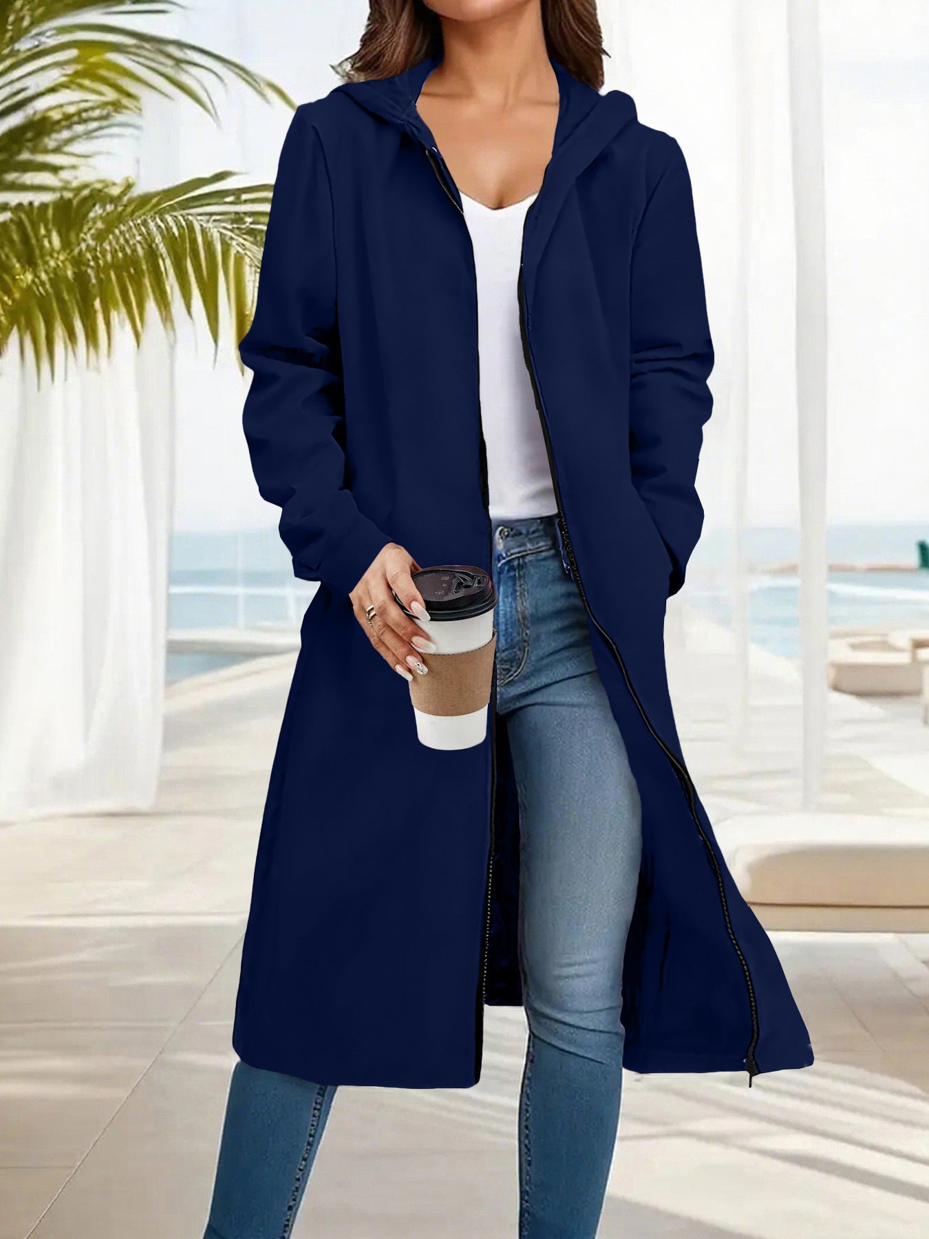 Fashionable Simple Comfortable All-match Slimming Hooded Coat