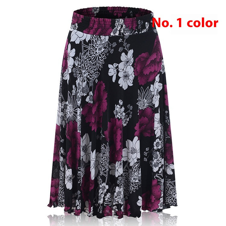 Mom Ice Silk Sundress Women's Skirt Middle-aged Skirt