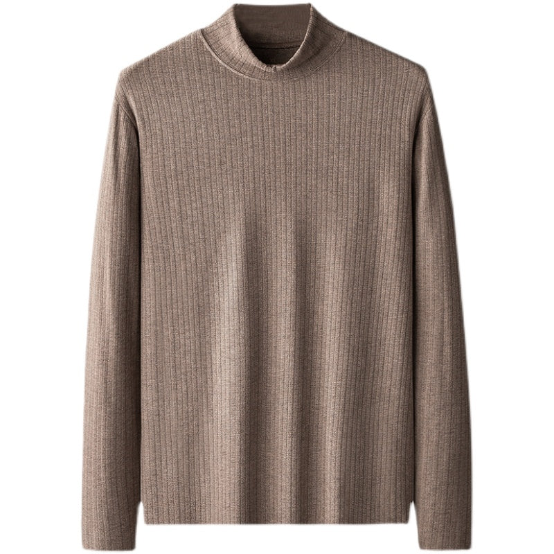 Autumn Winter Knitted Semi-high Collar Pullovers Casual Male Sleeved Solid Sweater