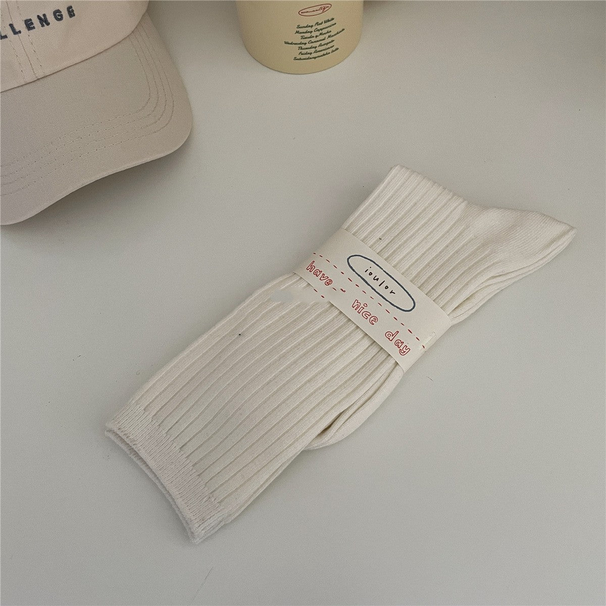 Solid Color Thick Stripes Bunching Socks