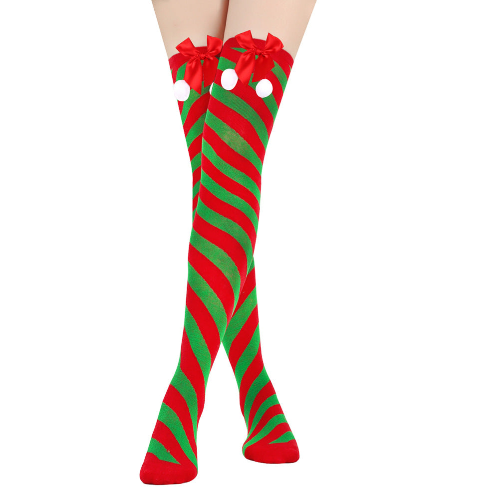 Bow Christmas Stockings Over The Knee Decorative High Tube