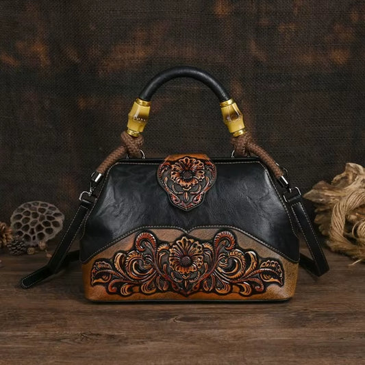 Artisan Luxury Leather Shoulder Bags for Women - 2025 Vintage Carved Designer Handbags