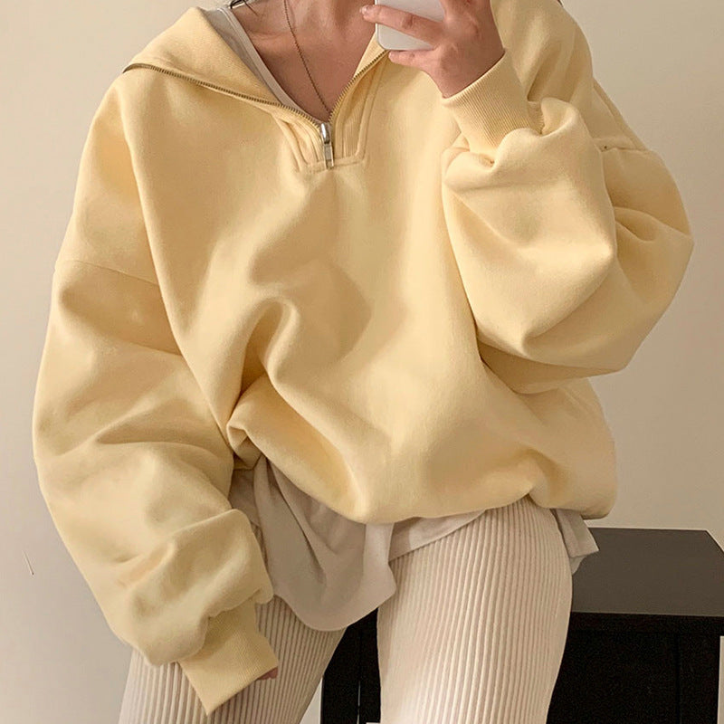 reducing Sailor Collar Loose Leisure All-matching Solid Color Long Sleeve Pullover Hoodie Women