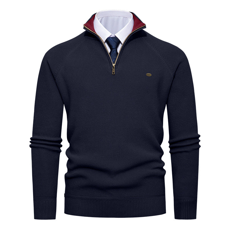 Men's Half-Zip Stand Collar Solid Color Casual Knit Sweater