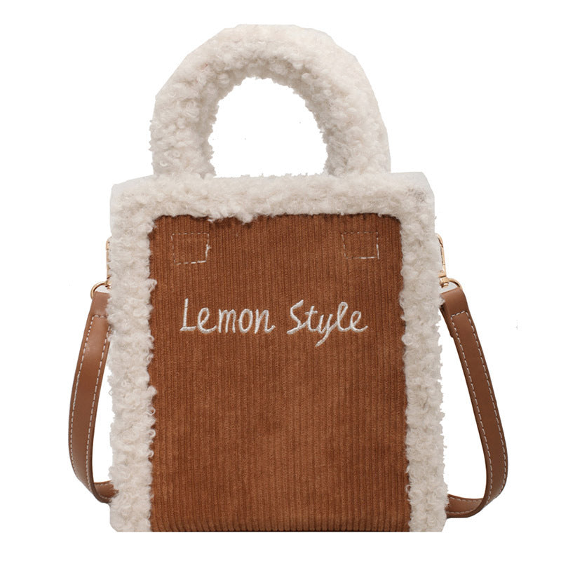 Cute Lamb Fleece Handbag Messenger Bag Letter