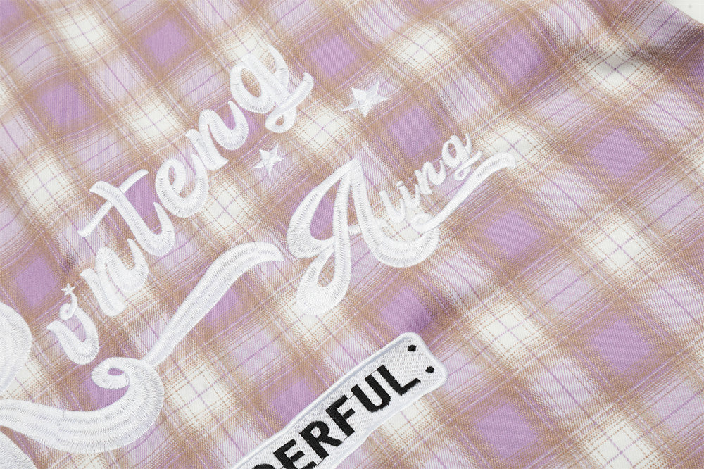 Spring And Autumn Plaid Letters Embroidered Shirt Coat