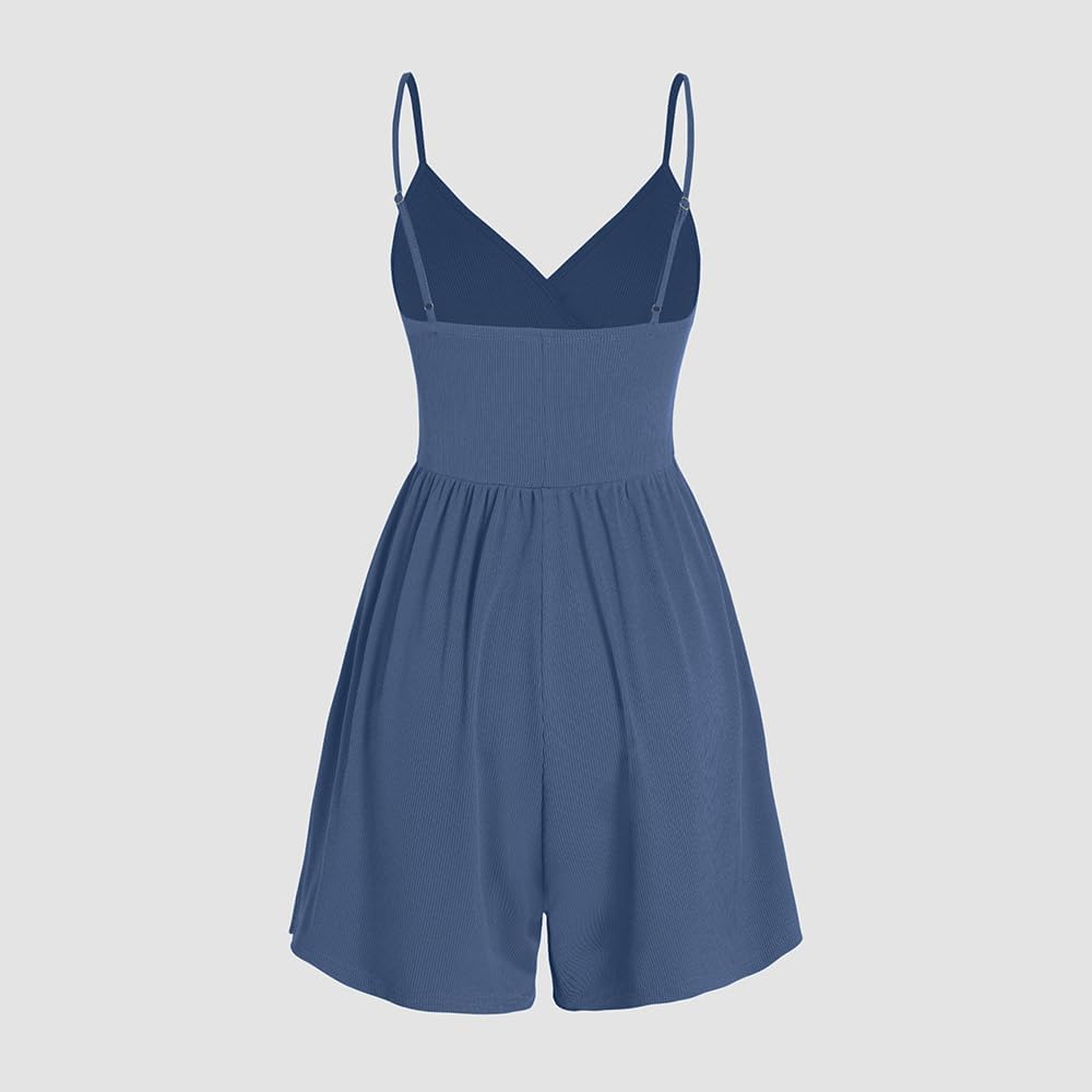 Sexy Deep V-neck Solid Color Camisole Casual Pleated Jumpsuit