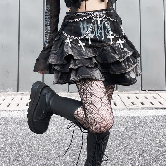 Fashionable Dark Cake Denim Short Skirt