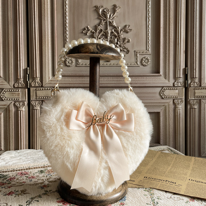 Lolita Heart Pearl Chain Plush Tote