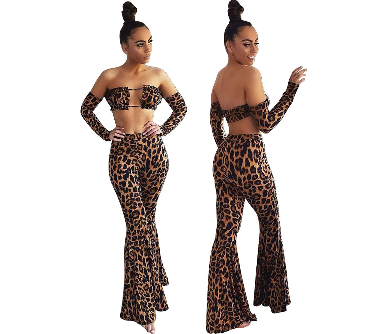 European And American Leopard-print Sleeveless Top With Long Sleeves