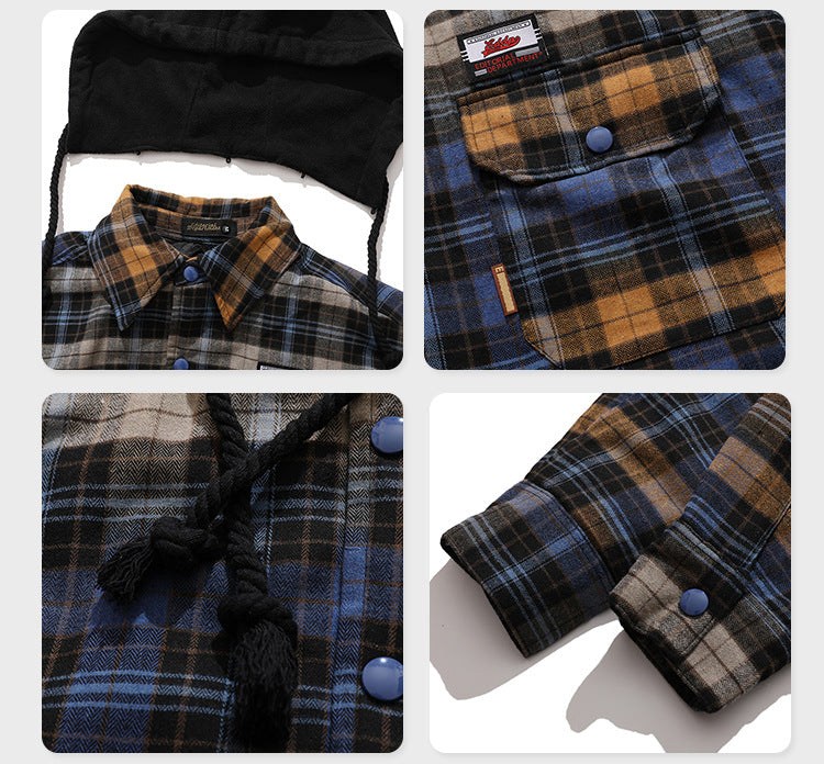 Sticker Embroidery Thickened Plaid Shirt Coat