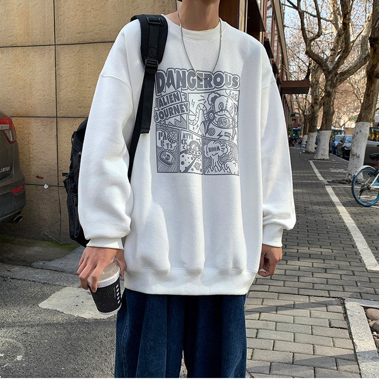 Cartoon Sweater Men's Lazy Style Hoodless Round Neck Top