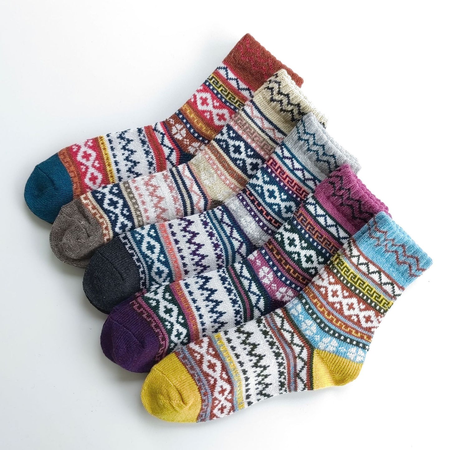 Winter Rhombus Wool Socks Thick Line Medium Tube