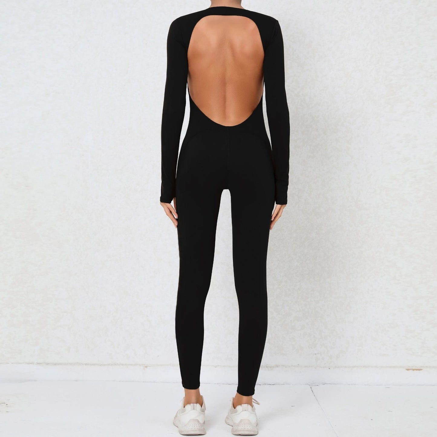 Finger Backless Nude Feel Long Sleeve Yoga Jumpsuit