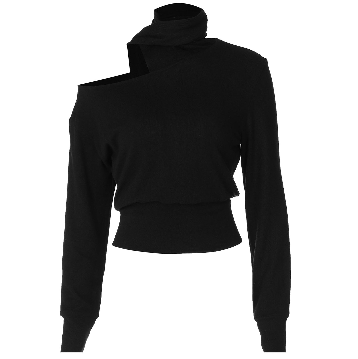 Fashion One-shoulder Cold-shoulder Waist-tight T-shirt Long Sleeve