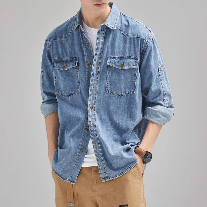 Japanese Style Loose Plus Size Casual Men's Denim Coat Long Sleeve Shirt