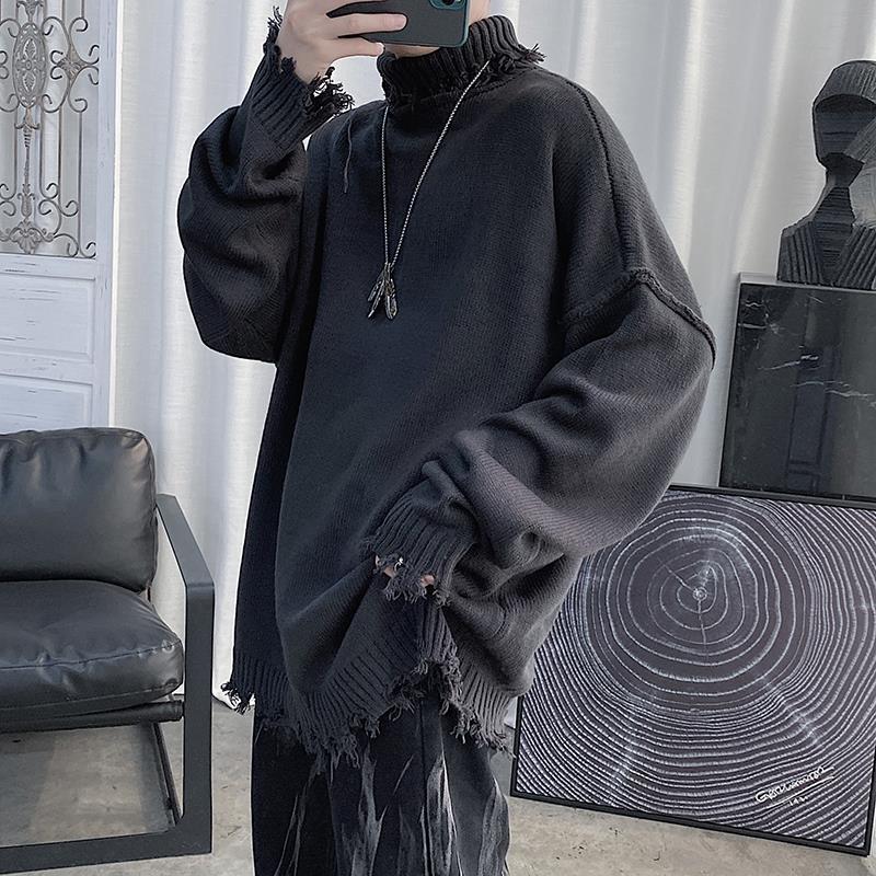 Half High Neck Ripped Sweater Autumn And Winter Knitting