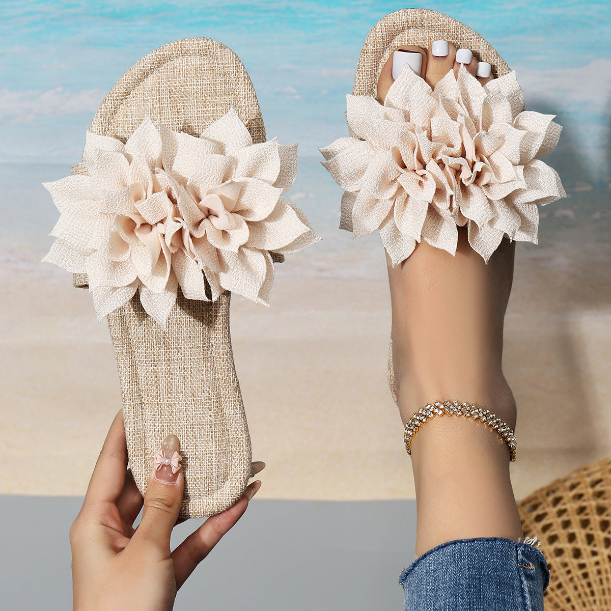 Flat Slippers Solid Color Flower Breathable