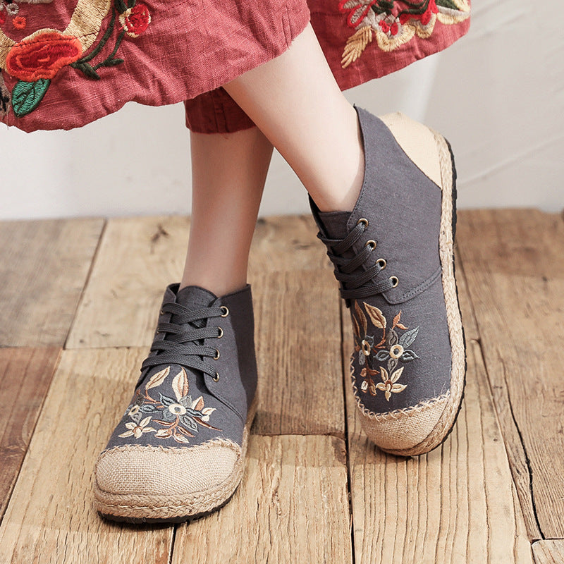 Women's Lace-Up Mid-Top Casual Short Boots