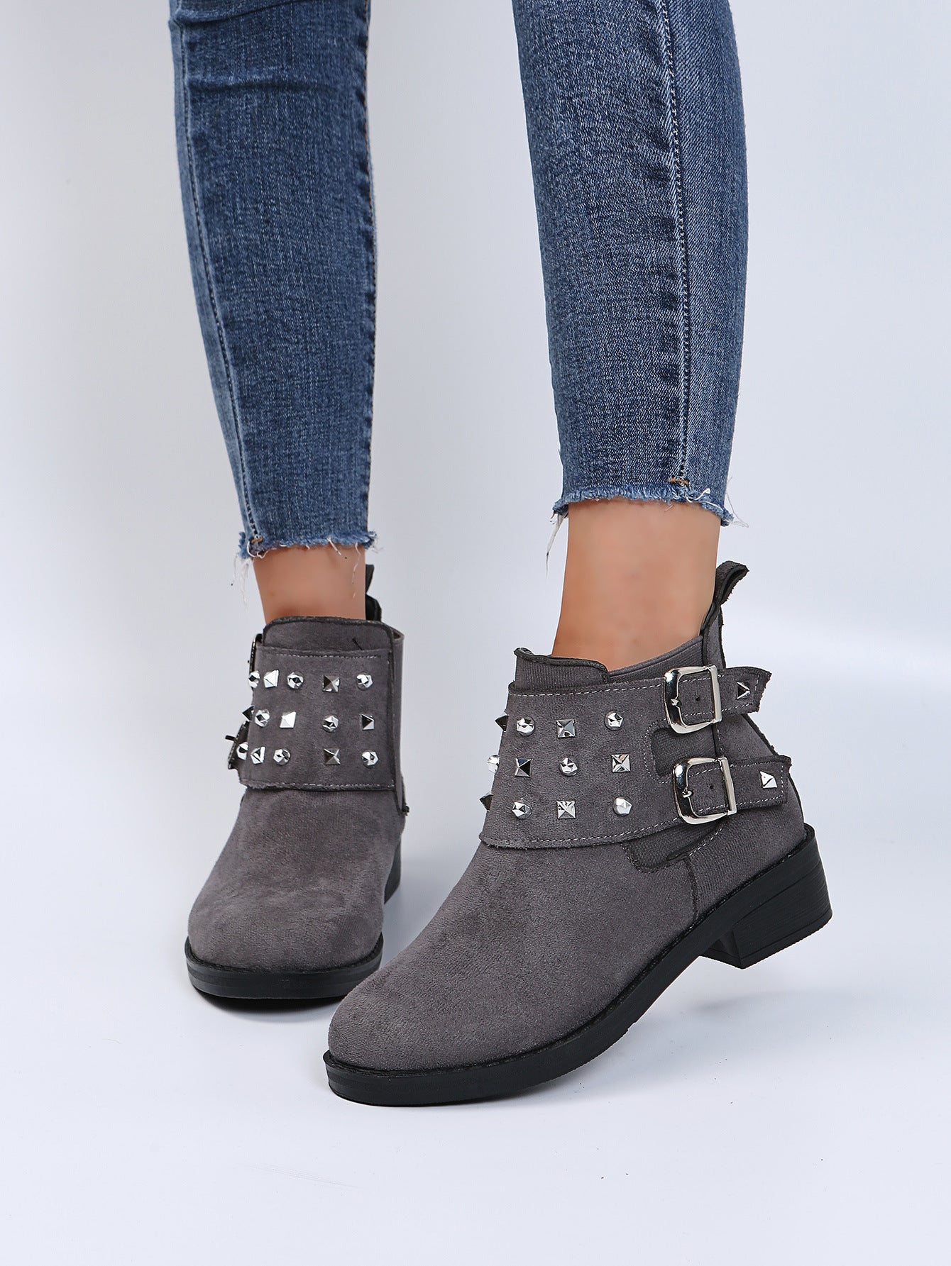 Fashion Belt Buckle Retro Pointed Toe Roman Boots