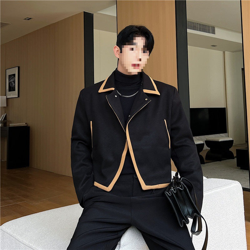 Men's Fashion Colorblock Woolen Short Jacket
