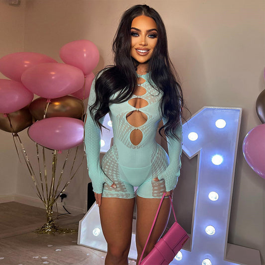 Spring And Summer New Patchwork Sheer Cutout Women's Jumpsuit