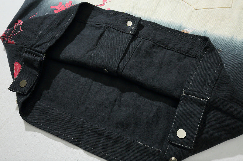 Floral Print National Tide Autumn Hip Hop Denim Male