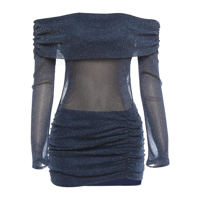 Sexy Sheer Off-Shoulder Solid Color Dress For Women