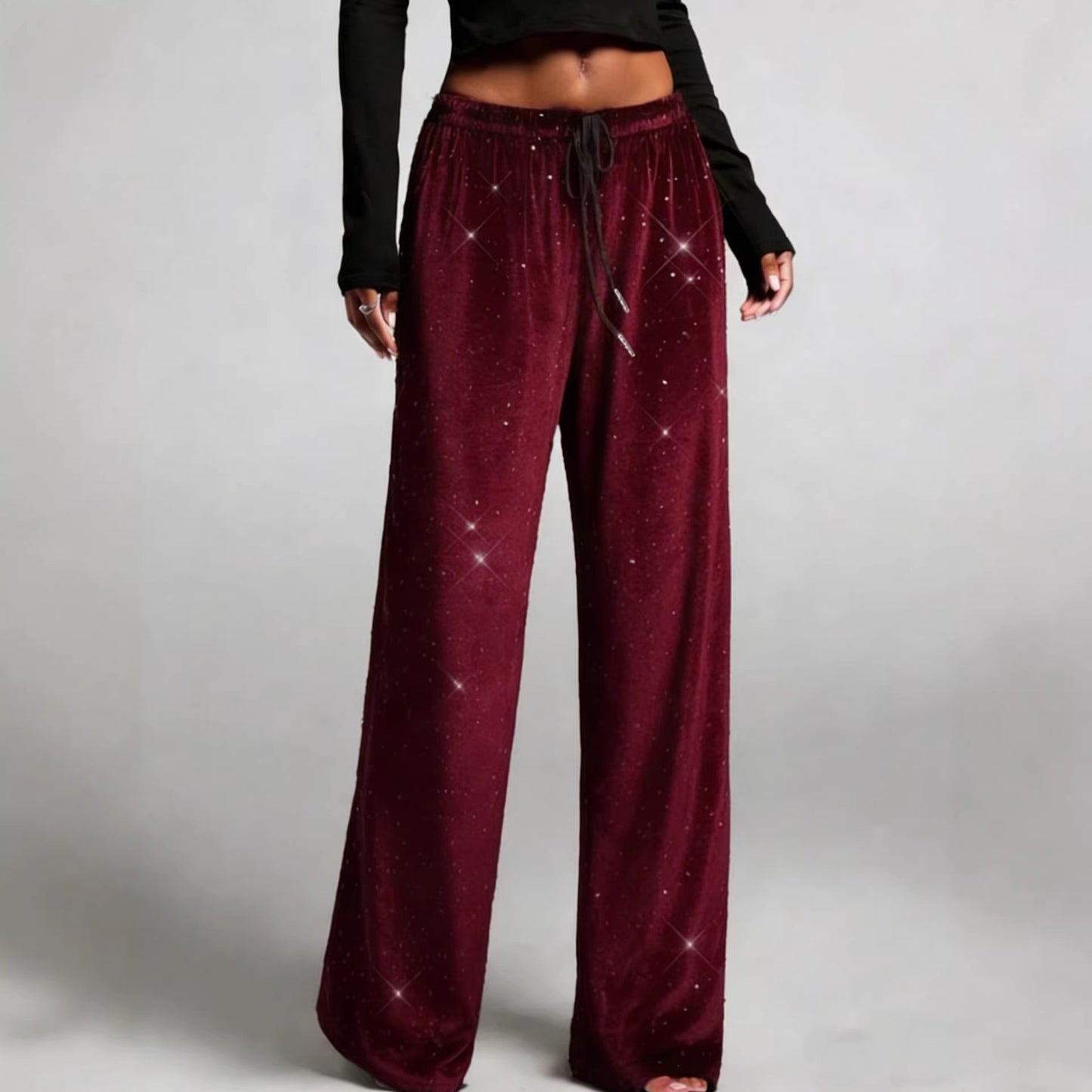 Fashionable Sequined Drawstring Slimming Stretch Pants From Europe And The US
