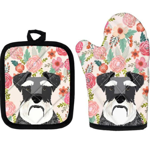 Cute Pug Print Insulated Oven Mitt And Trivet Set 2 Pieces