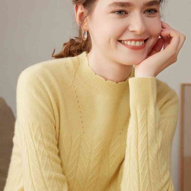 Women's Half Turtleneck Pure Cashmere Shirt Pullover Loose Sweater