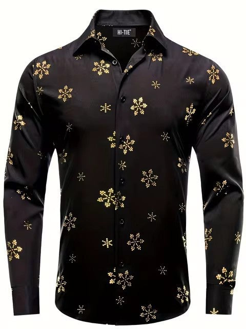 Men's Long-sleeve Shirt With A Snowflake Pattern