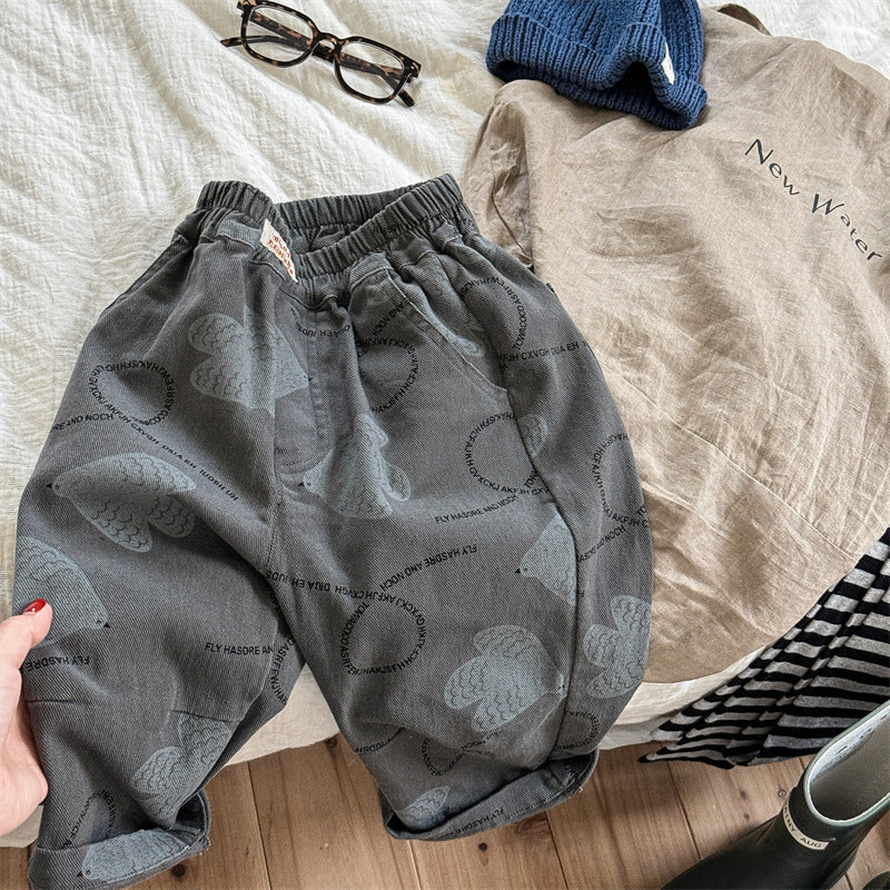 Children's Washed Cotton Casual Pants