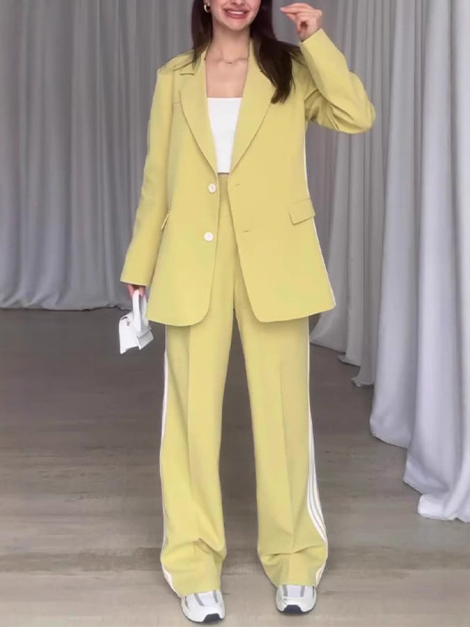 Solid-color Stylish Striped Printed Suit Wide-leg Pants