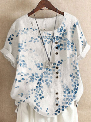 Women's New Printed Round Neck Pullover Short Sleeve Loose